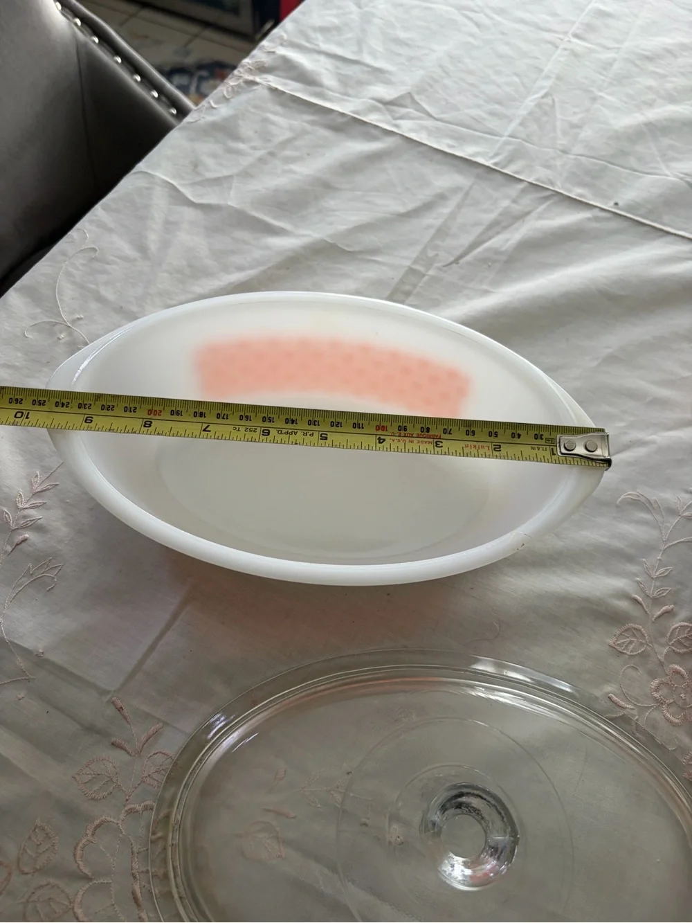 Glassbake White Casserole and Mixing Bowl Set with Orange Geometric Pattern